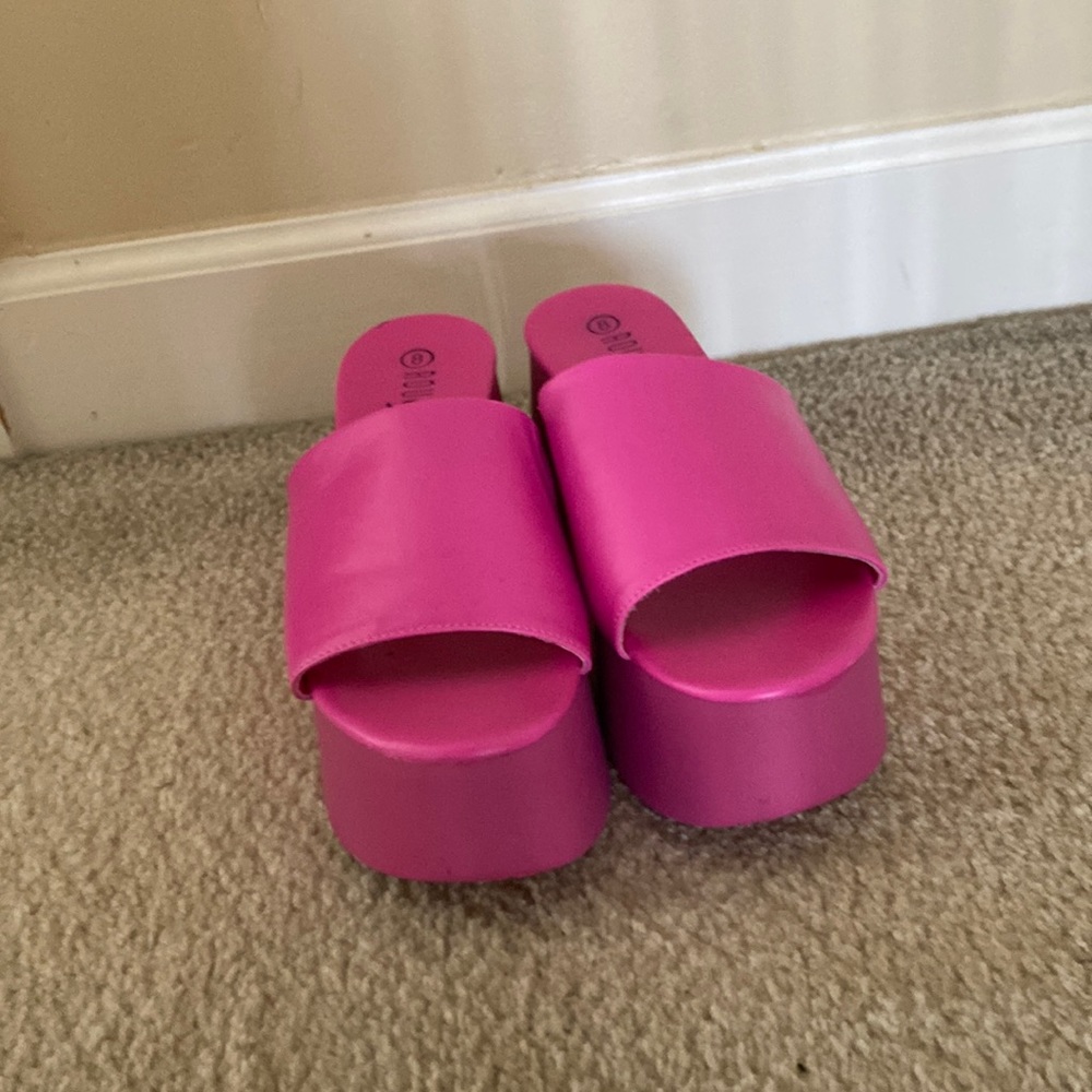 Pink platform wedge sandals